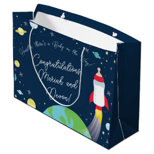 Outer Space Baby Shower Bottle Rocket Spaceship Large Gift Bag