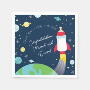 Outer Space Baby Shower Bottle Rocket Spaceship Napkin