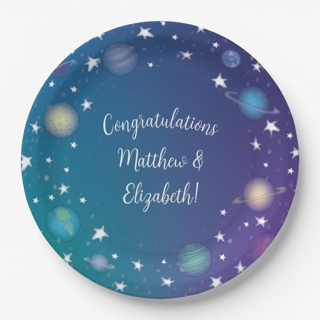 Outer Space Baby Shower Galaxy Paper Plate (Front)