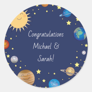 Outer Space Baby Shower Galaxy Universe Stars Classic Round Sticker