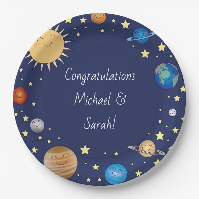 Outer Space Baby Shower Galaxy Universe Stars Paper Plate (Front)