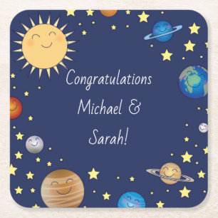 Outer Space Baby Shower Galaxy Universe Stars Square Paper Coaster