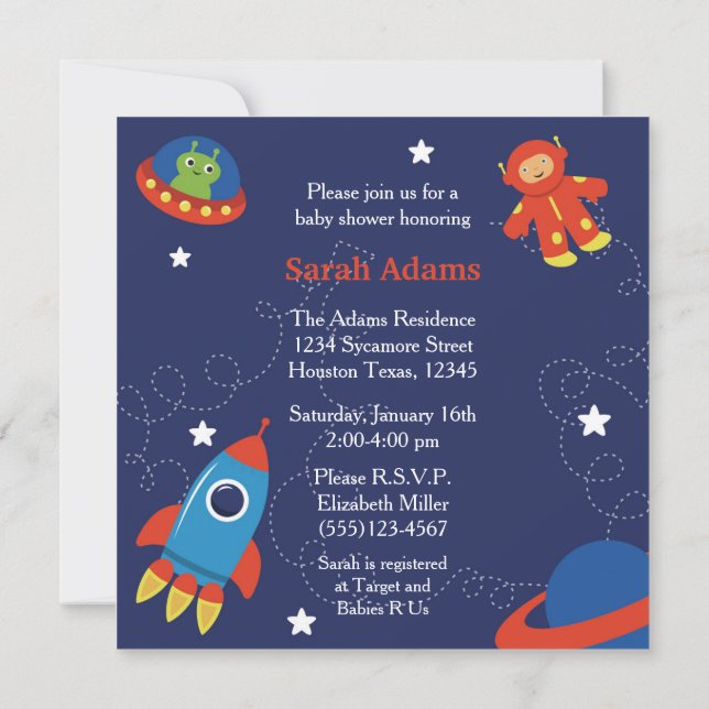 Outer Space Baby Shower Invitation (Back)