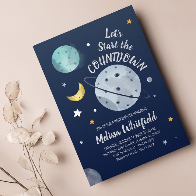 Outer Space Baby Shower Navy Invitation (Creator Uploaded)