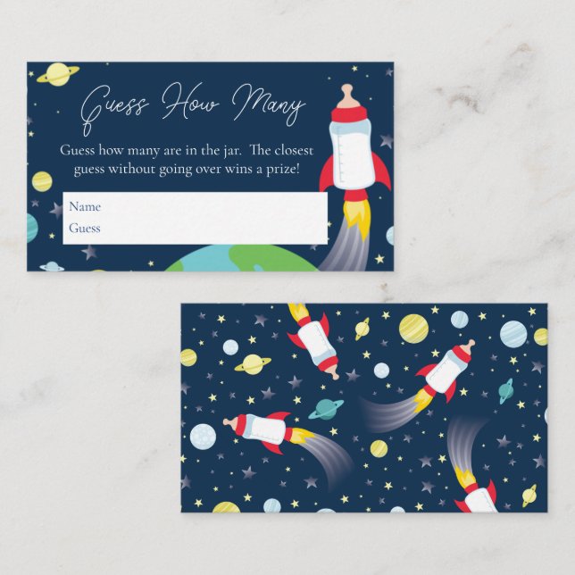 Outer Space Baby Shower Rocket Guess How Many Game Enclosure Card (Front/Back)