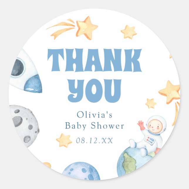 Outer Space Baby Shower Round Sticker (Front)