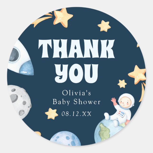 Outer Space Baby Shower Round Sticker (Front)