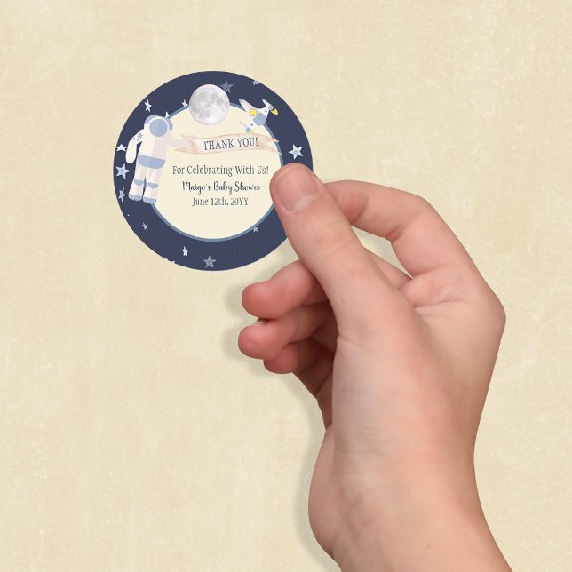 Outer Space Baby Shower Thank You | Yellow Classic Round Sticker (Creator Uploaded)