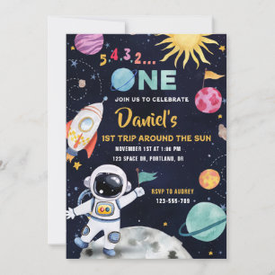 Outer Space Birthday Astronaut 1st Birthday Invitation
