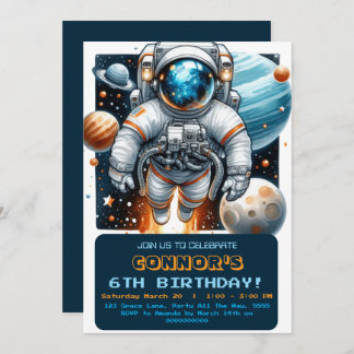 Outer Space Birthday Astronaut Galaxy Planets Invitation