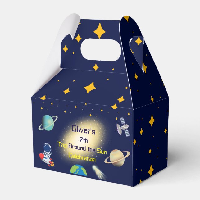 Outer Space Birthday – Astronaut, Rock, Galaxy Favour Box (Front Side)