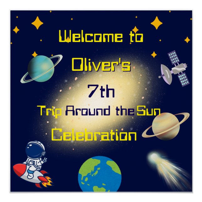 Outer Space Birthday – Astronaut, Rocket & Galaxy  Poster (Front)