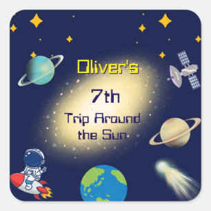 Outer Space Birthday – Astronaut, Rocket & Galaxy  Square Sticker