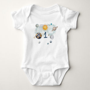 Outer Space Birthday Galaxy Sun Moon Stars Planets Baby Bodysuit