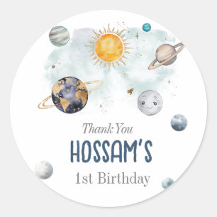 Outer Space Birthday Galaxy Sun Moon Stars Planets Classic Round Sticker
