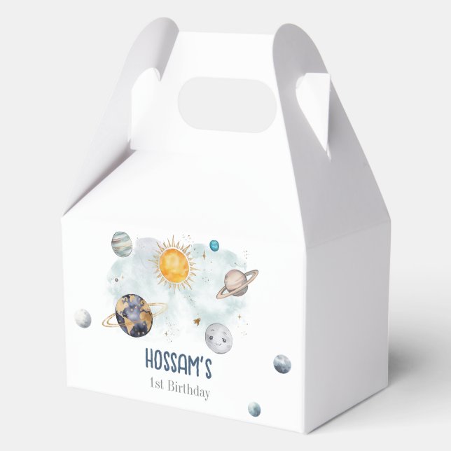 Outer Space Birthday Galaxy Sun Moon Stars Planets Favour Box (Front)