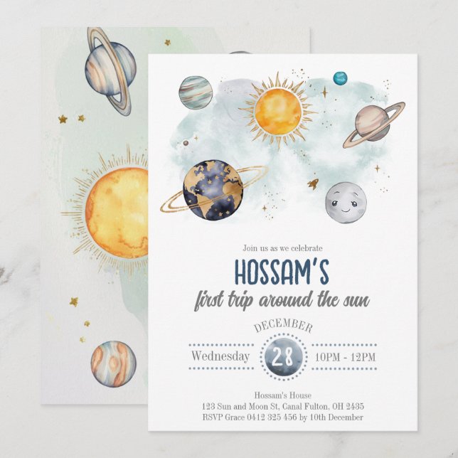 Outer Space Birthday Galaxy Sun Moon Stars Planets Invitation (Front/Back)