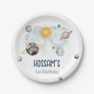 Outer Space Birthday Galaxy Sun Moon Stars Planets Paper Plate