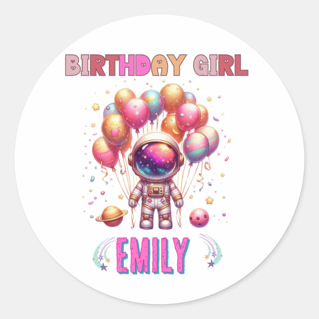 Outer Space Birthday Girl Flight Crew Classic Round Sticker (Front)