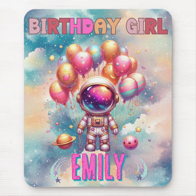 Outer Space Birthday Girl Flight Crew Mouse Mat (Front)