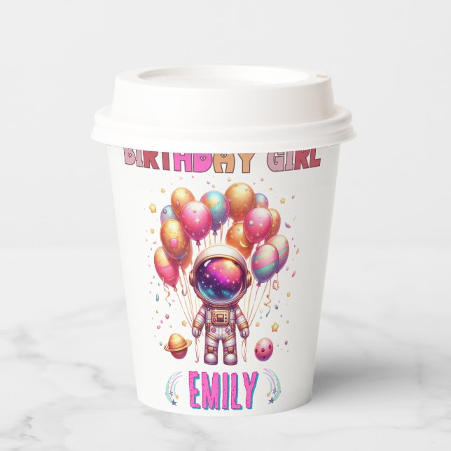 Outer Space Birthday Girl Flight Crew Paper Cups (Front)