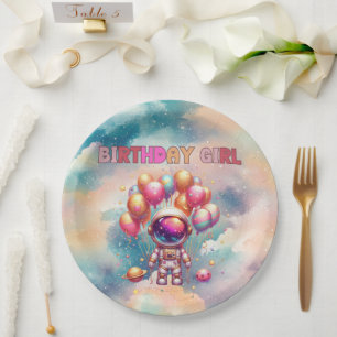 Outer Space Birthday Girl Flight Crew Paper Plate