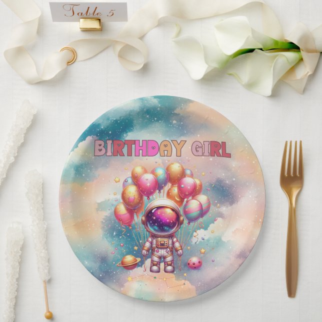 Outer Space Birthday Girl Flight Crew Paper Plate (Wedding)