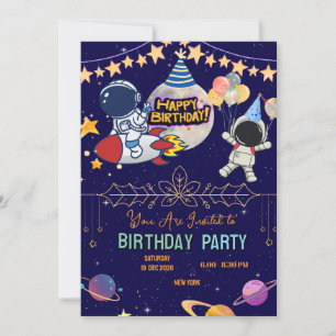 Outer Space Birthday Invitation Astronaut Rocket