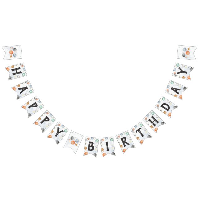 Outer Space Birthday Invitation, Planets Galaxy In Bunting (All)