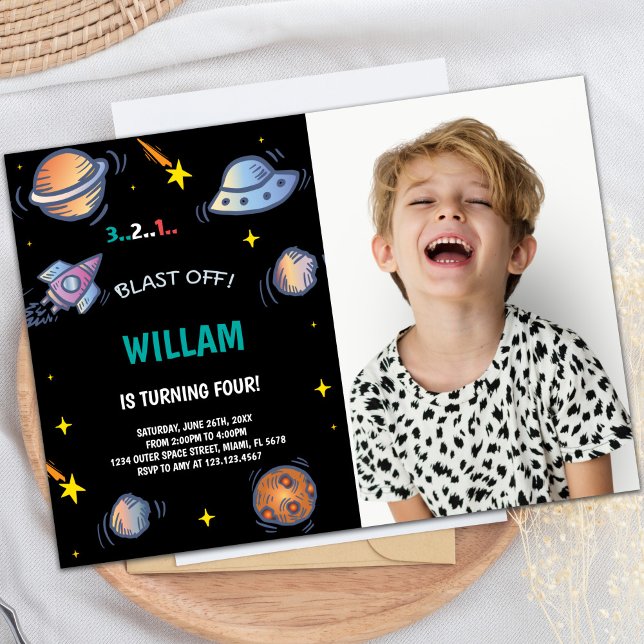 Outer Space Birthday Invitation with Photo (Outer space Birthday Invitations with photo)