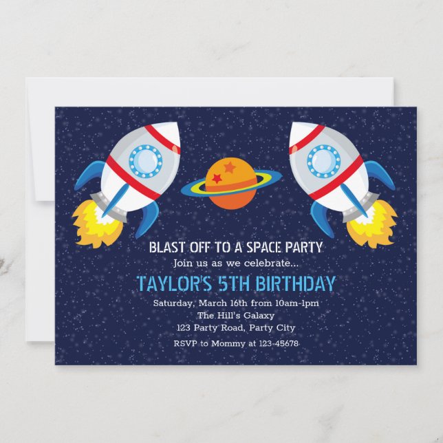 Outer Space Birthday Invitations (Boys Rocket) (Front)