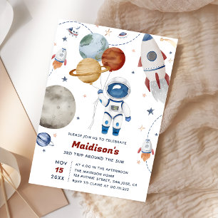 Outer Space Birthday Party 3rd Trip Around The Sun Invitation