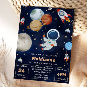 Outer Space Birthday Party 3rd Trip Around The Sun Invitation