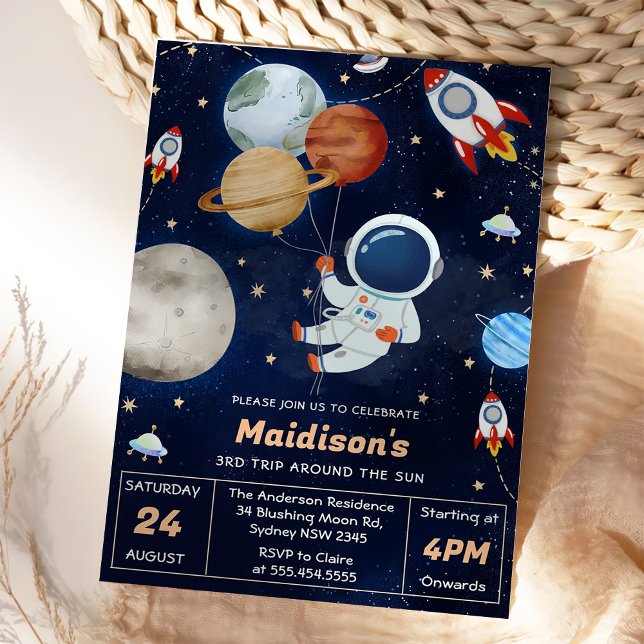Outer Space Birthday Party 3rd Trip Around The Sun Invitation (Creator Uploaded)