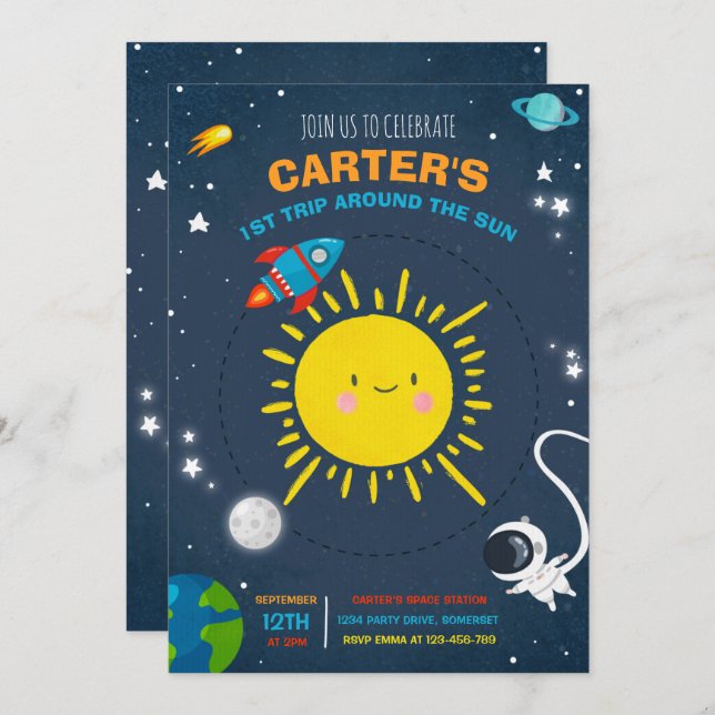 Outer Space Birthday Party Astronaut Rocket Party Invitation (Front/Back)