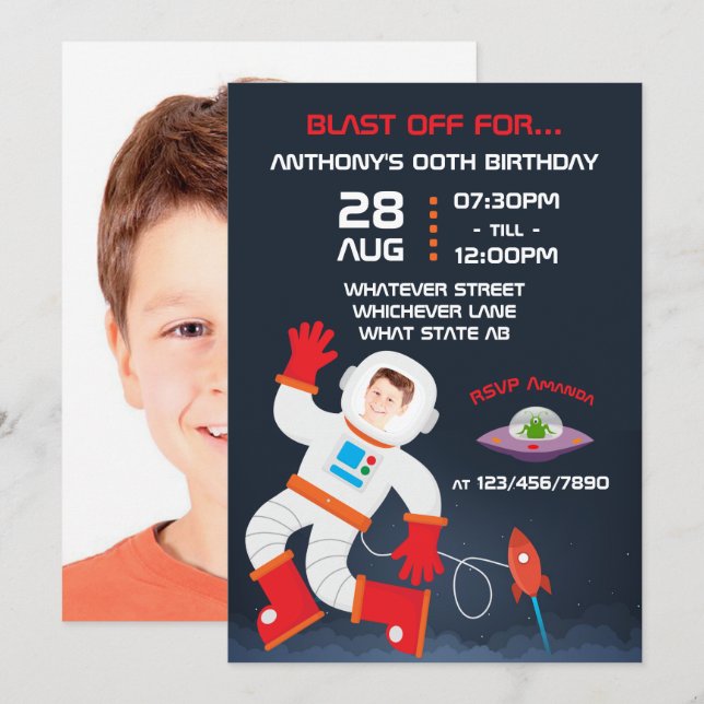 Outer Space Birthday Party personalised add photo Invitation (Front/Back)