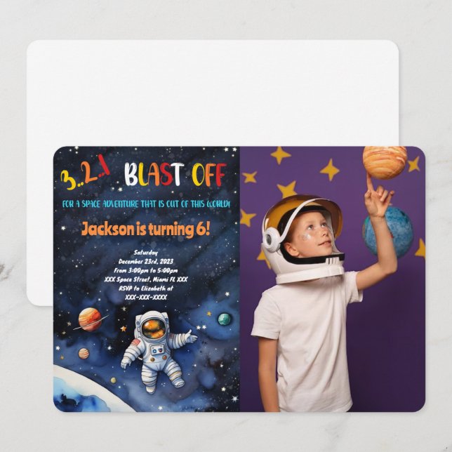 Outer Space Birthday Party Photo Invitation (Front/Back)