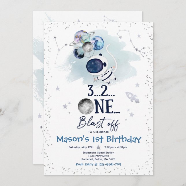 Outer Space Birthday Party Planet Astronaut Rocket Invitation (Front/Back)