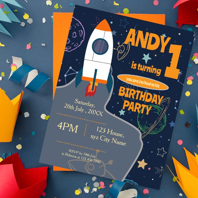 Outer Space Birthday Party Rocket Planets & Stars Postcard (Outer Space Birthday Party Rocket Planets & Stars Postcard)