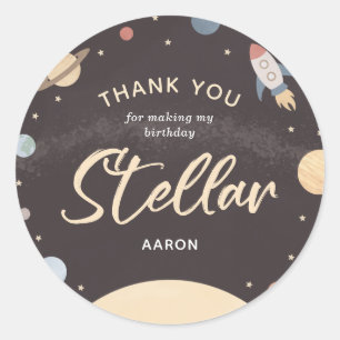 Outer Space Birthday Party Thank You Classic Round Sticker