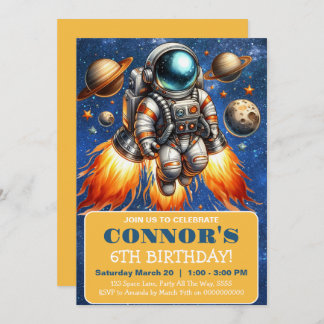 Outer Space Birthday Planets Galaxy Astronaut  Invitation