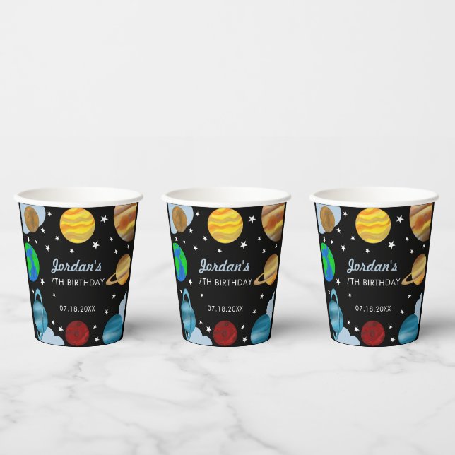 Outer Space Birthday Planets Galaxy Boys Party  Paper Cups (Multi)