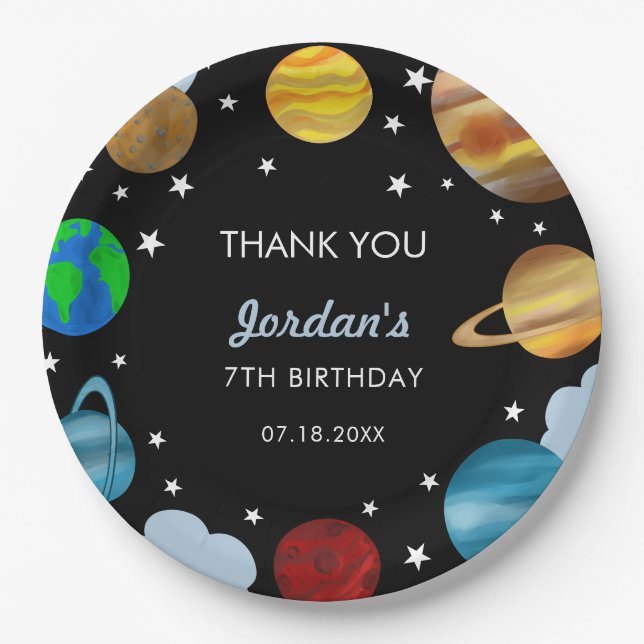 Outer Space Birthday Planets Galaxy Boys Party  Paper Plate (Front)