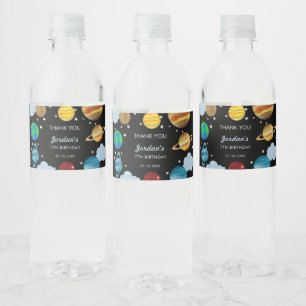 Outer Space Birthday Planets Galaxy Boys Party Water Bottle Label