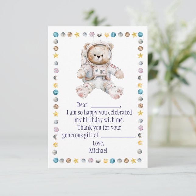 Outer Space Birthday Thank You Card (Standing Front)