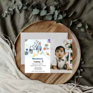 Outer space birthday theme, travel theme baby boy  invitation