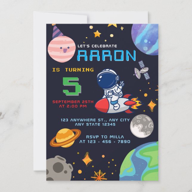 Outer Space Birthday  with Astronaut And Planets Invitation (Front)