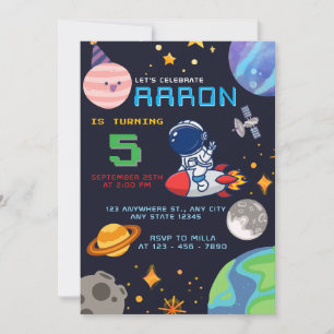 Outer Space Birthday with Astronaut And Planets Invitation