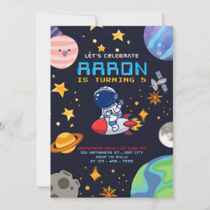 Outer Space Birthday with Astronaut And Planets Invitation