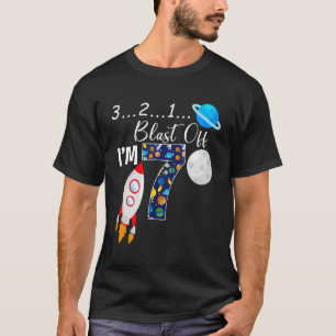 Outer-Space Blast-Off 7 Years Old Kids 7th Birthda T-Shirt